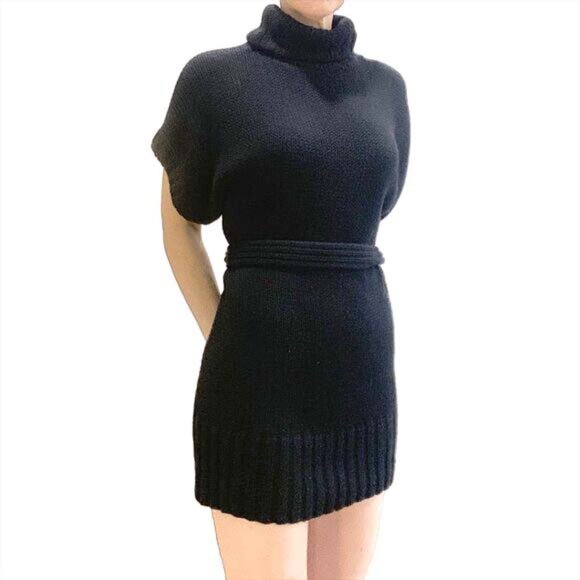 🖤 Black Knit Sweater Dress – Cotton and Cashmere Mini - S - Picture 3 of 10